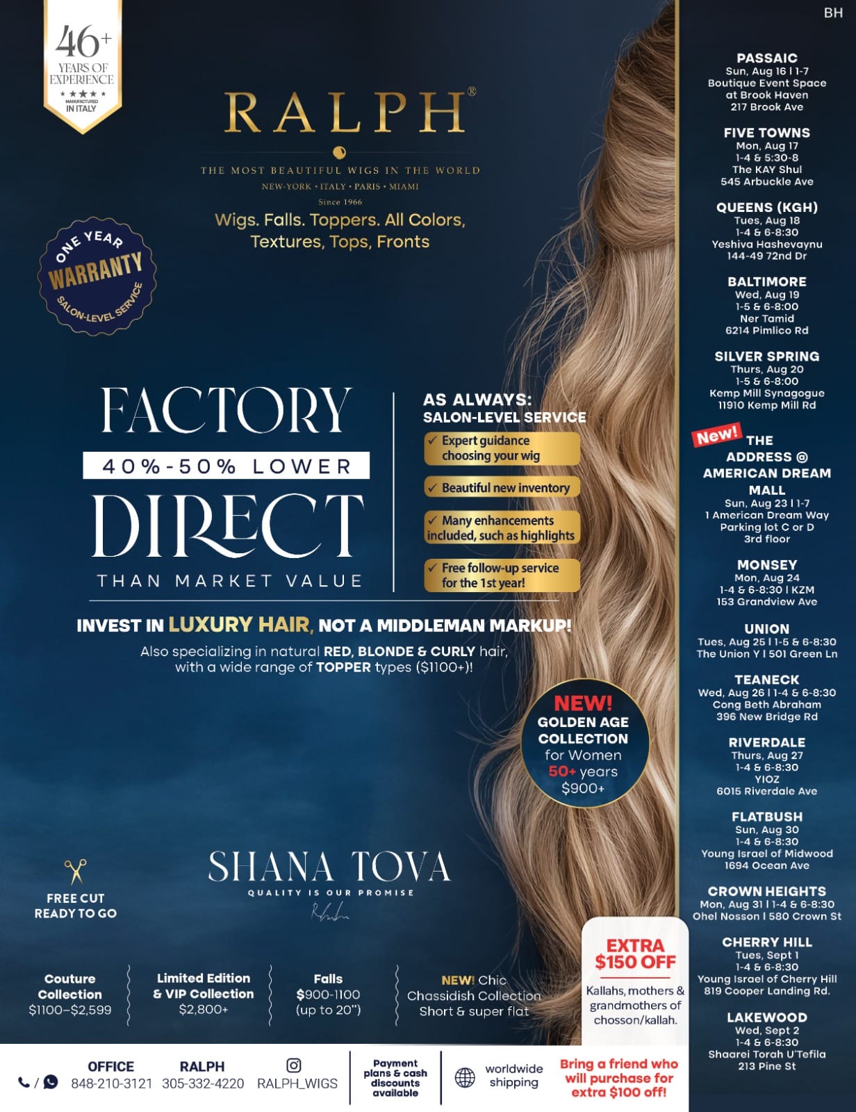 RALPH tour flyer with all fourteen confirmed dates, factory-direct pricing and collection details